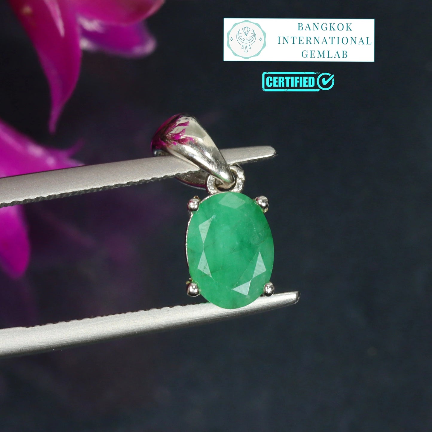 BIGL-gecertificeerde hanger van 925 sterling zilver met levendige groene natuurlijke smaragd