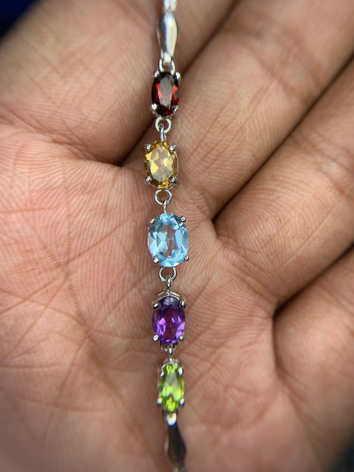 Natuurlijke Multicolor Edelstenen Armband – 925 Sterling Zilver – Amethist, Citrien, Granaat, Peridoot & Topaas