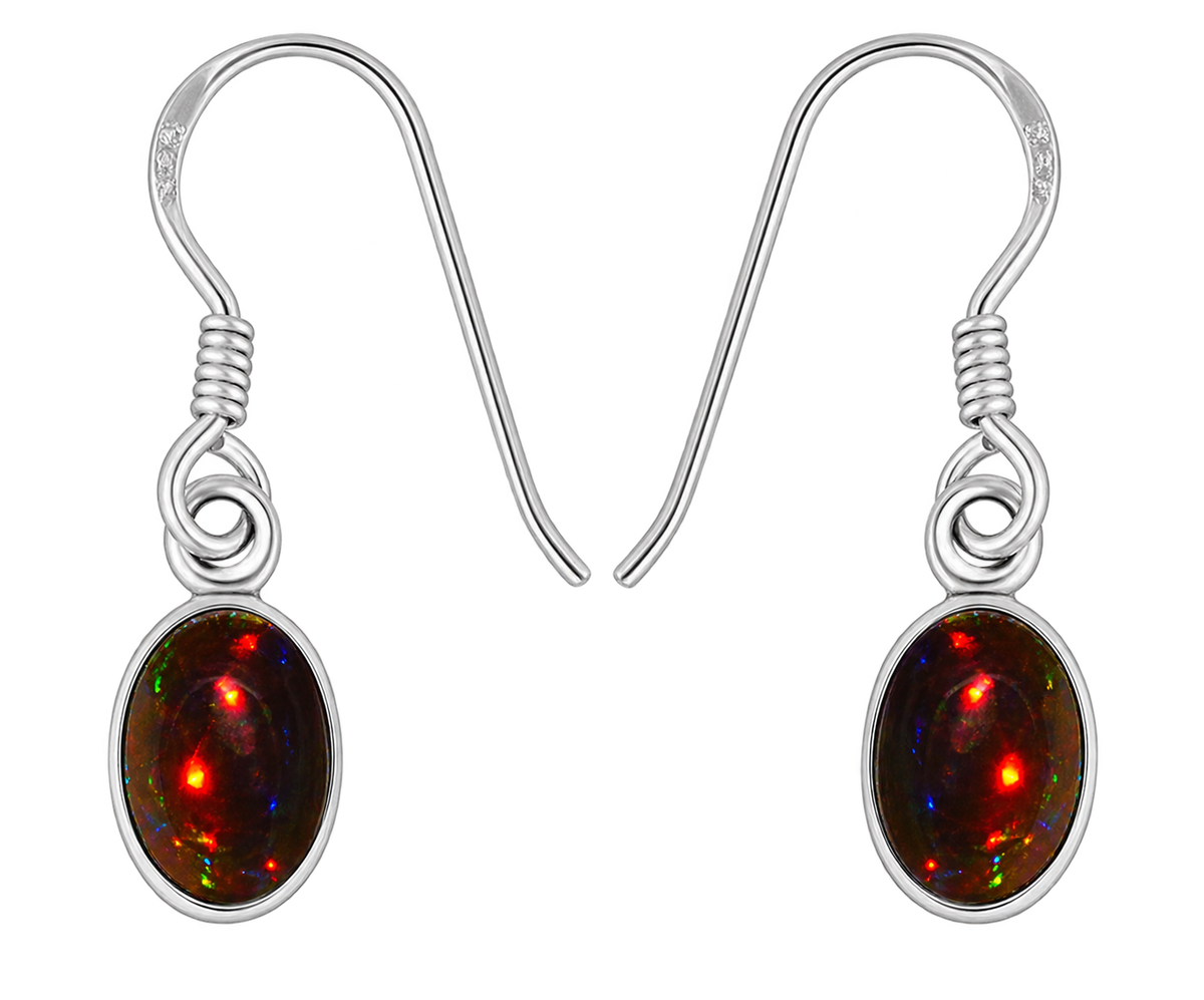 Oorbellen met zwarte Ethiopische opaal – ovaal, zwart, 925 sterling zilver