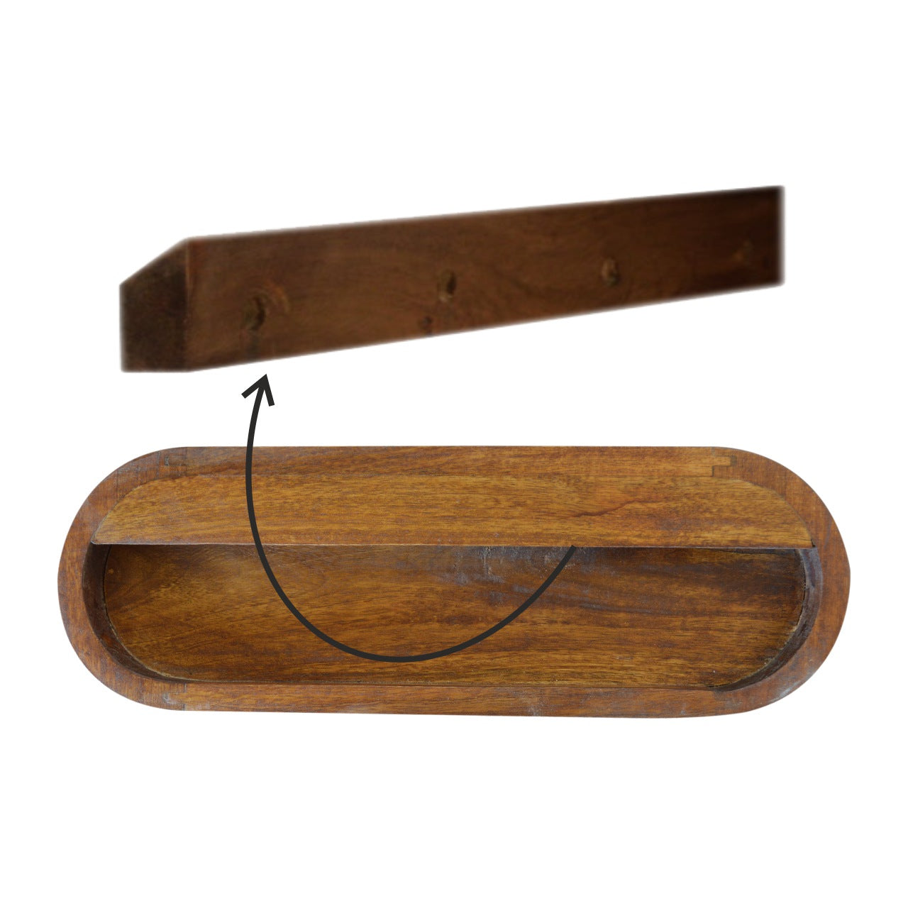 Handgemaakte -Zwevend wandkastje – rond – kastanjehout – minimalistisch