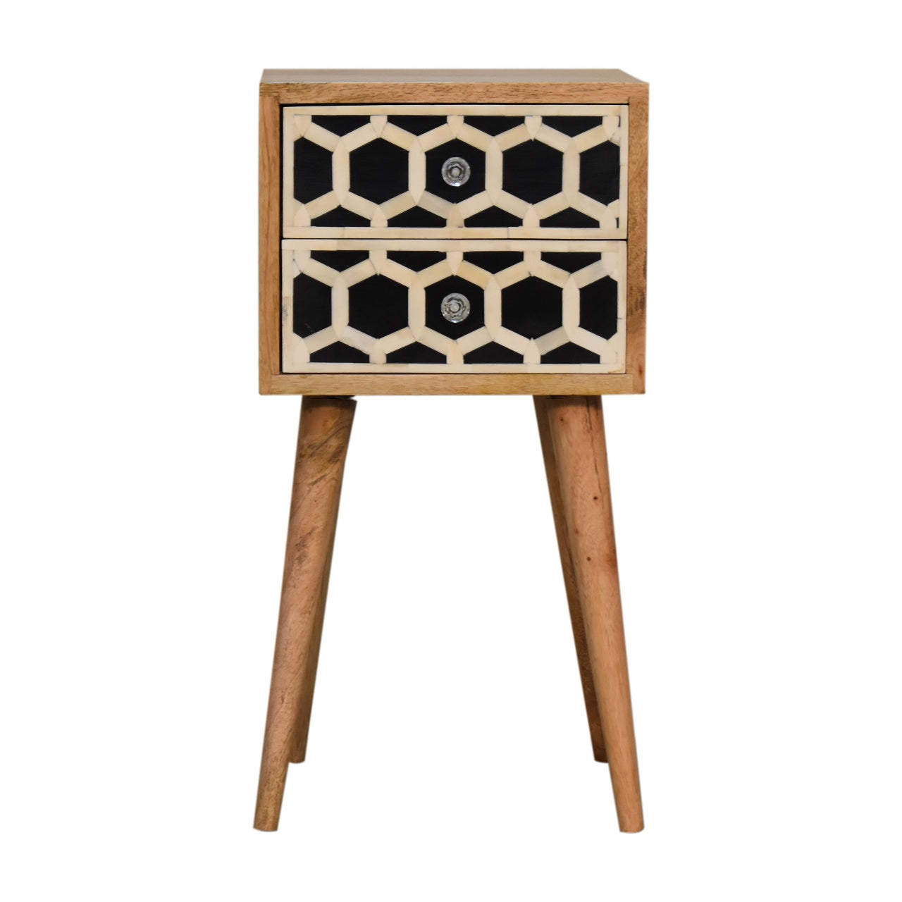 Handgemaakte - Luxe nachtkastje – mini formaat – bone inlay – 2 lades – handgemaakt