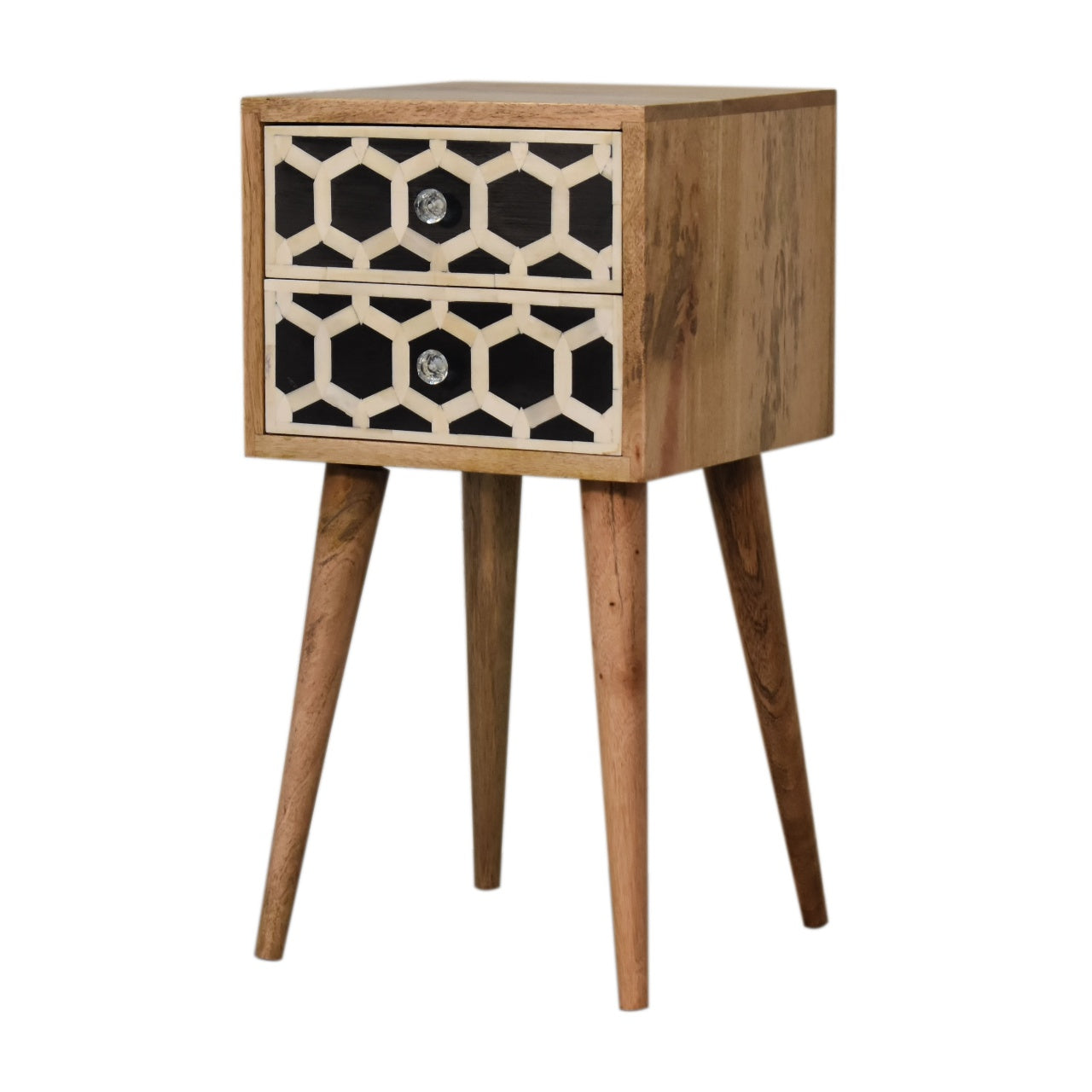 Handgemaakte - Luxe nachtkastje – mini formaat – bone inlay – 2 lades – handgemaakt