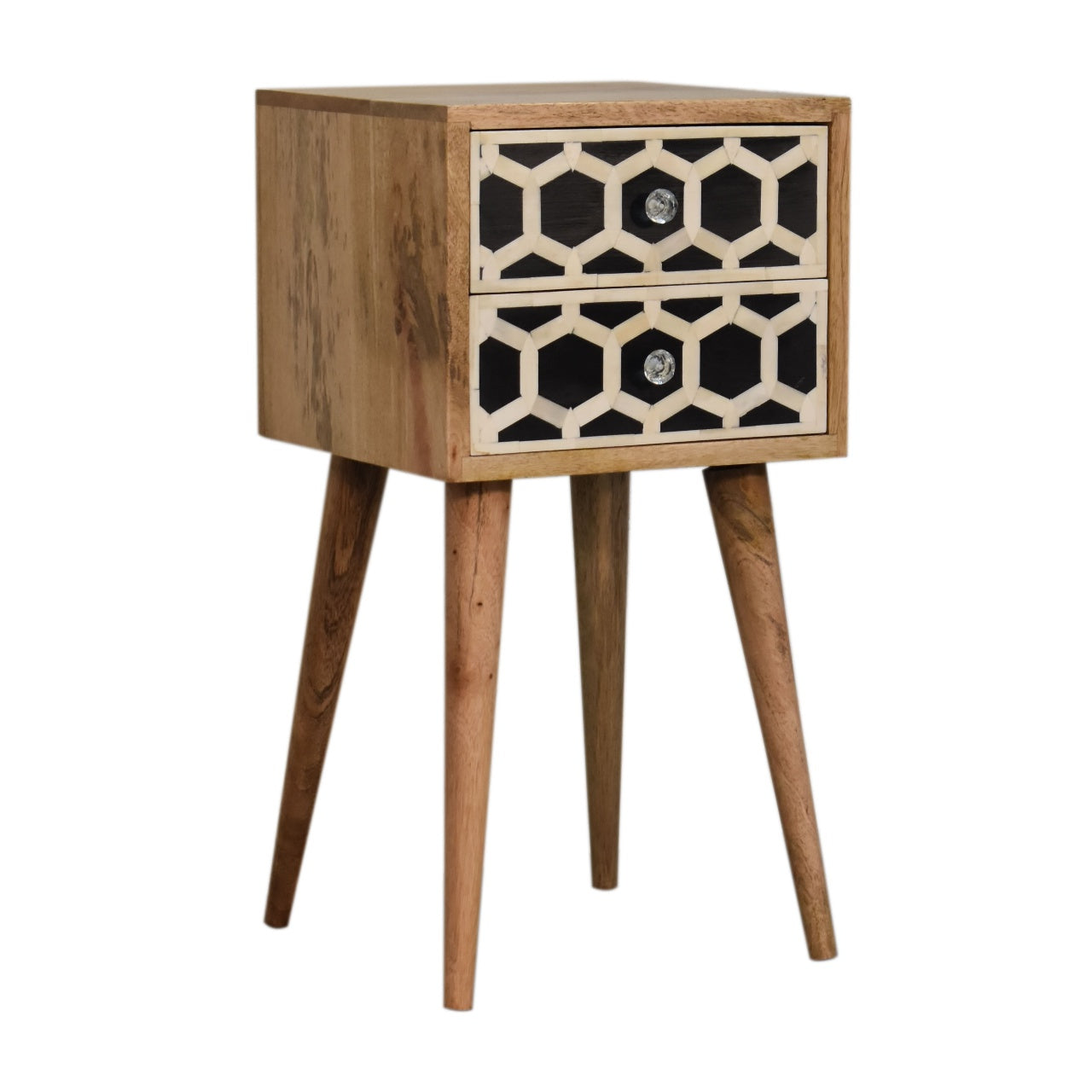 Handgemaakte - Luxe nachtkastje – mini formaat – bone inlay – 2 lades – handgemaakt