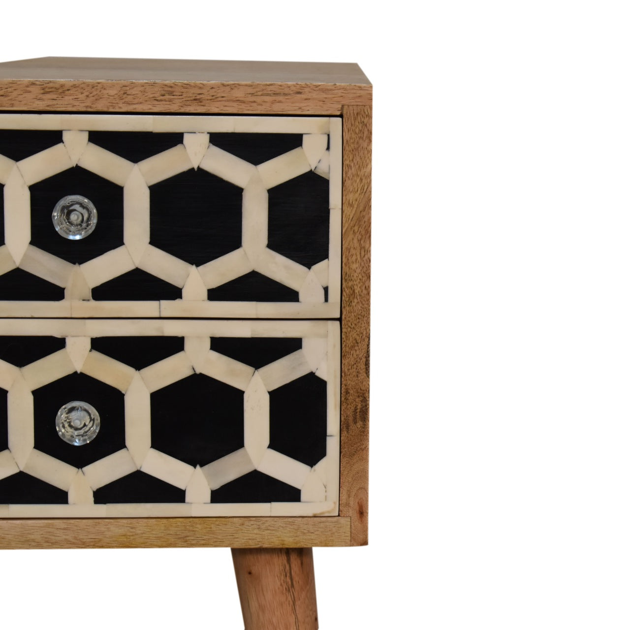 Handgemaakte - Luxe nachtkastje – mini formaat – bone inlay – 2 lades – handgemaakt
