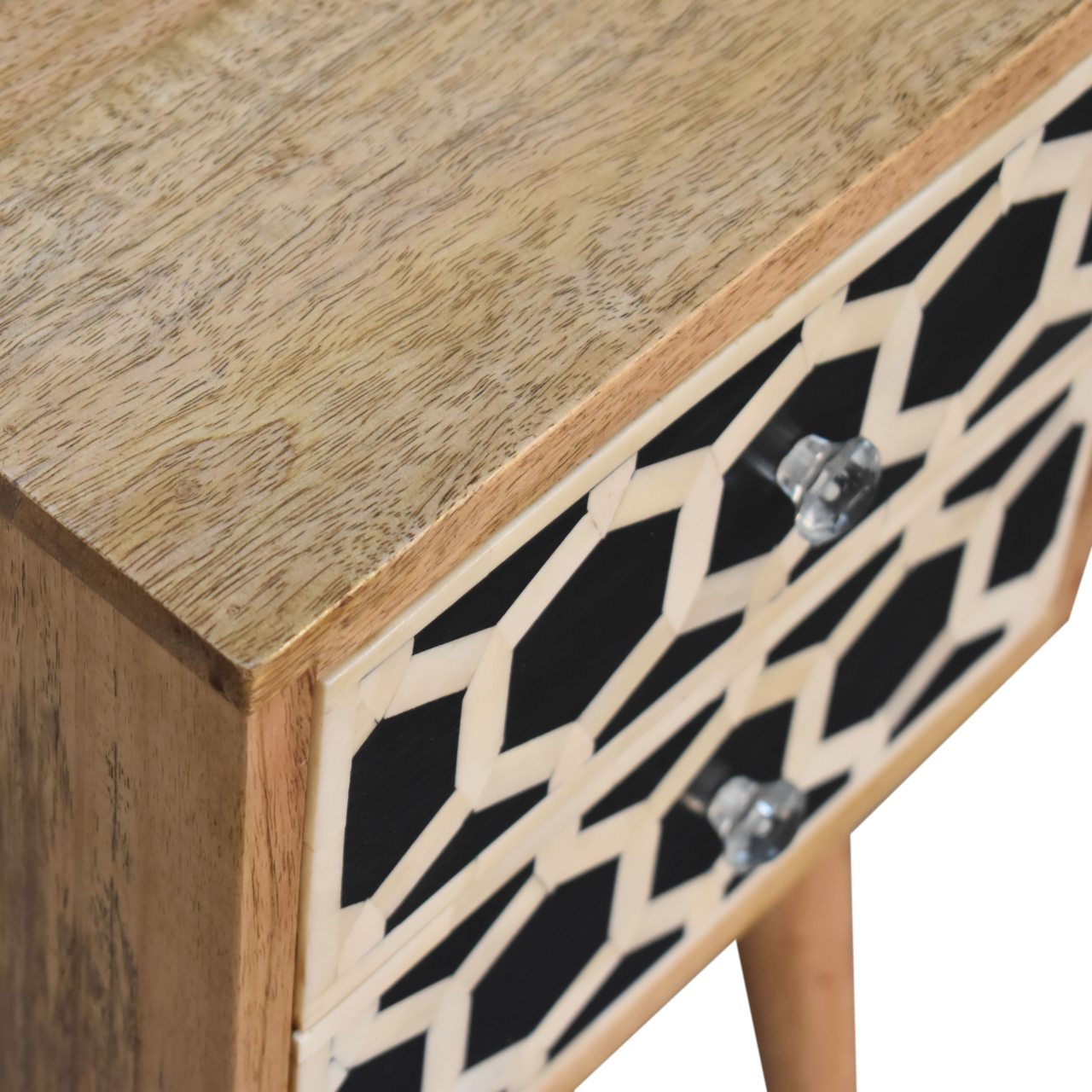 Handgemaakte - Luxe nachtkastje – mini formaat – bone inlay – 2 lades – handgemaakt