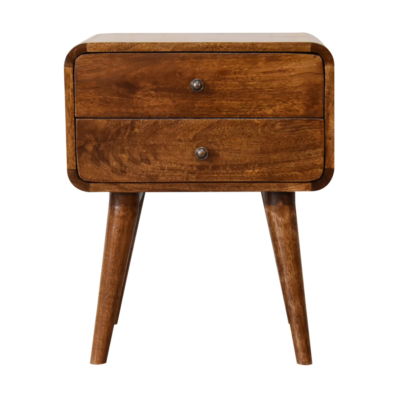 Handgemaakte -Uniek nachtkastje van kastanjehout – gebogen design – compact & stijlvol