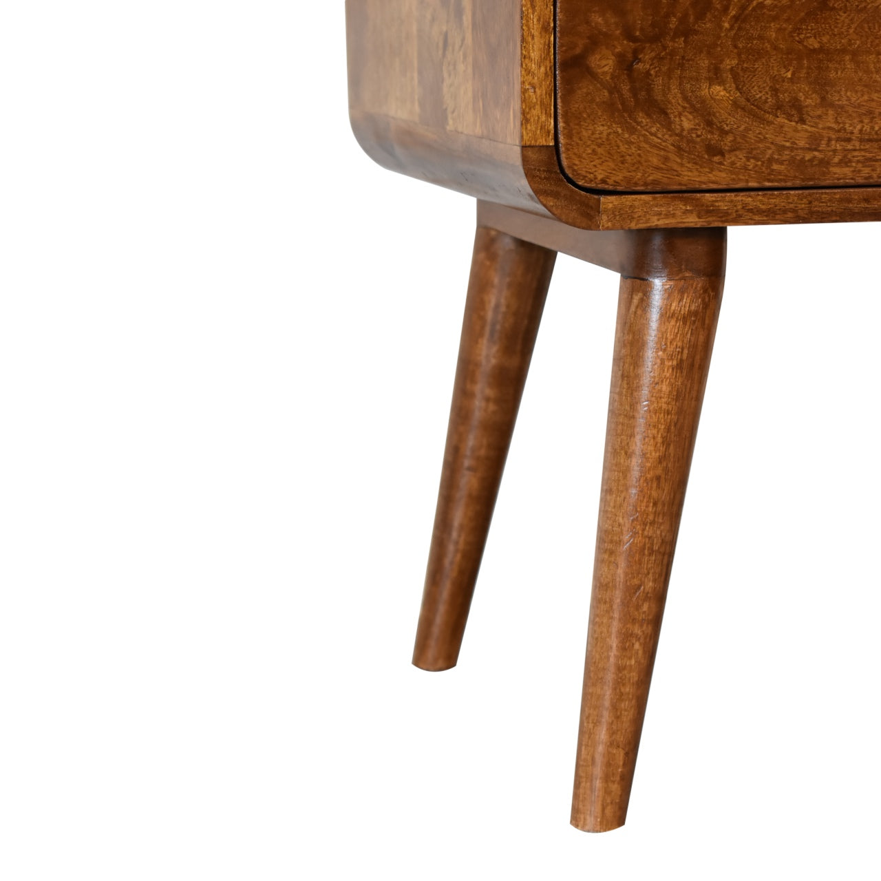 Handgemaakte -Uniek nachtkastje van kastanjehout – gebogen design – compact & stijlvol
