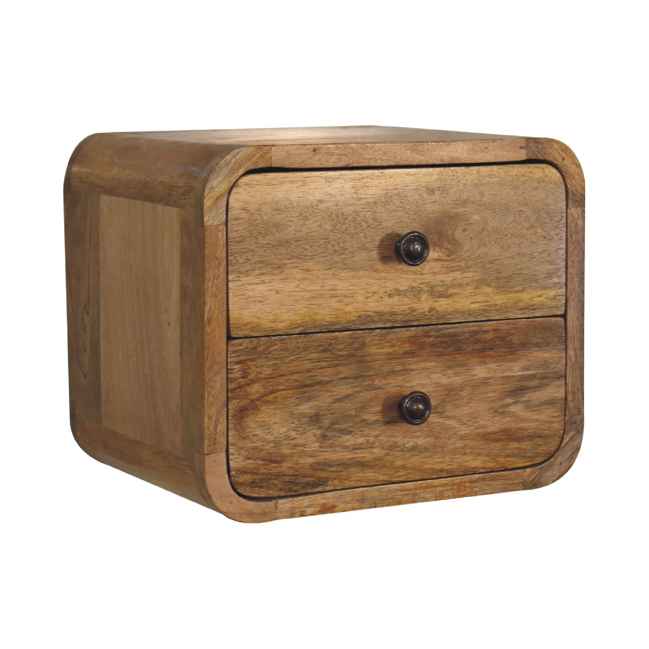 Handgemaakte -Ambachtelijk nachtkastje – zwevend – eikenlook – gebogen mini design