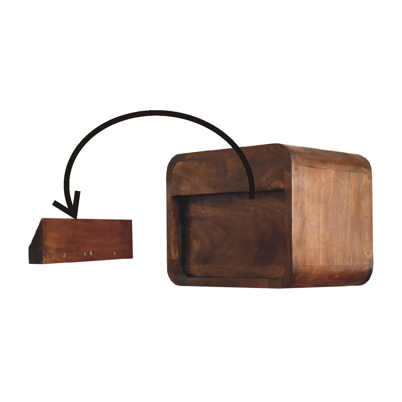 Stijlvol wandkastje – zwevend – gebogen houtstijl – compact model