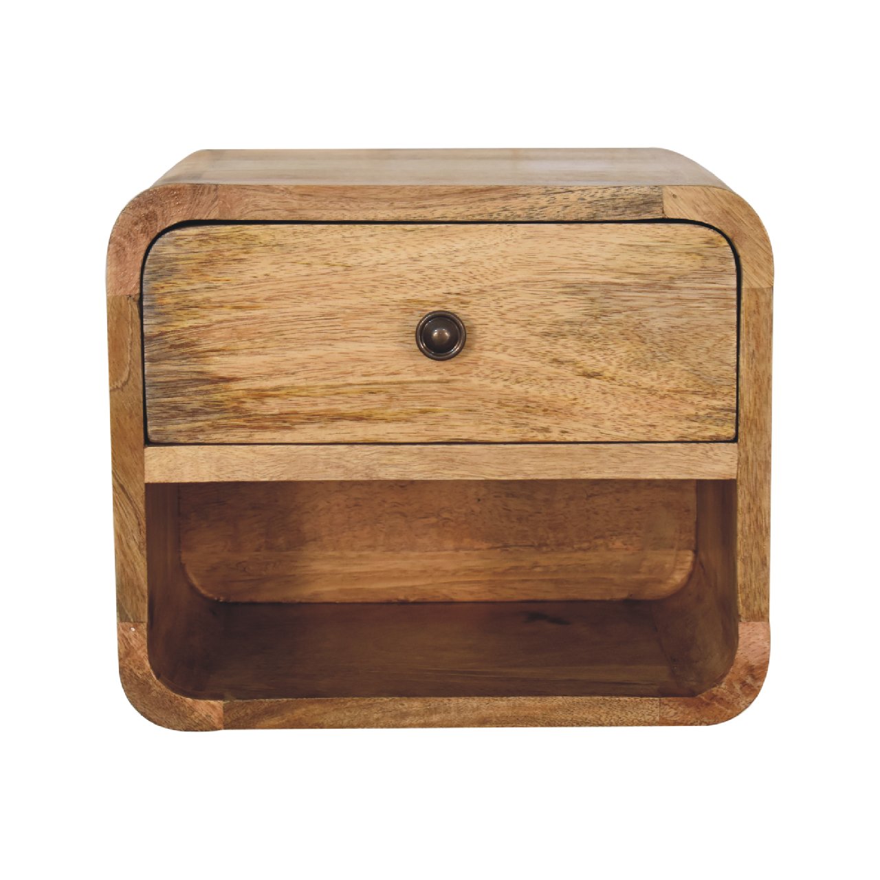 Handgemaakte -Modern wandkastje – open – zwevend – eikenlook – minimalistisch