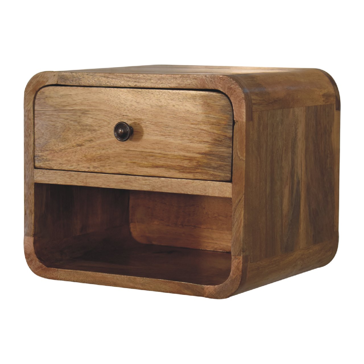 Handgemaakte -Modern wandkastje – open – zwevend – eikenlook – minimalistisch