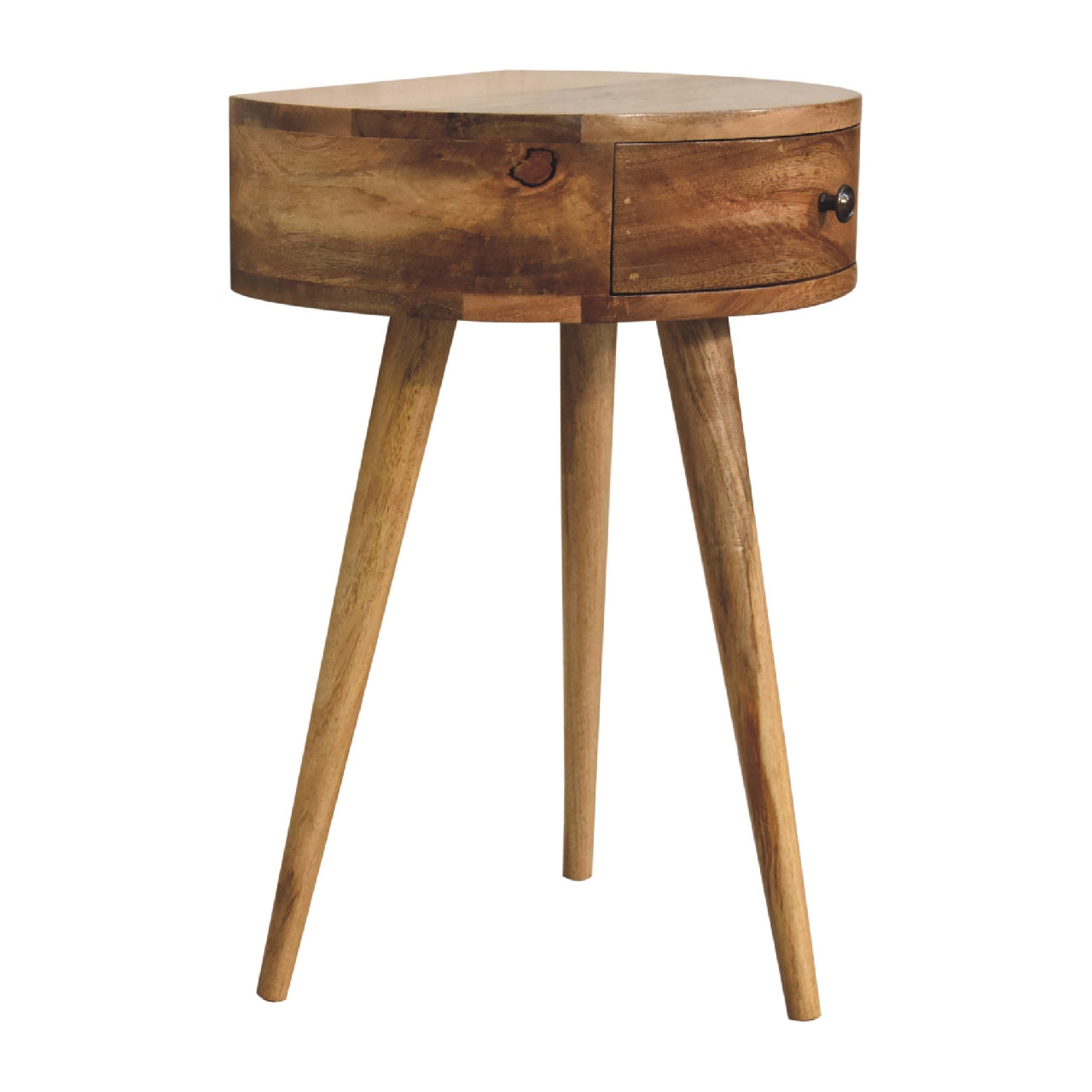 Handgemaakte -Bijzonder nachtkastje – rond – mini – eikenlook – elegant design