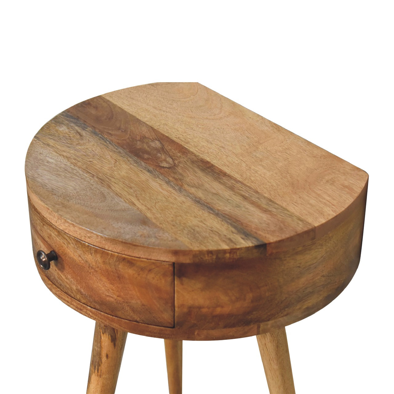 Handgemaakte -Bijzonder nachtkastje – rond – mini – eikenlook – elegant design