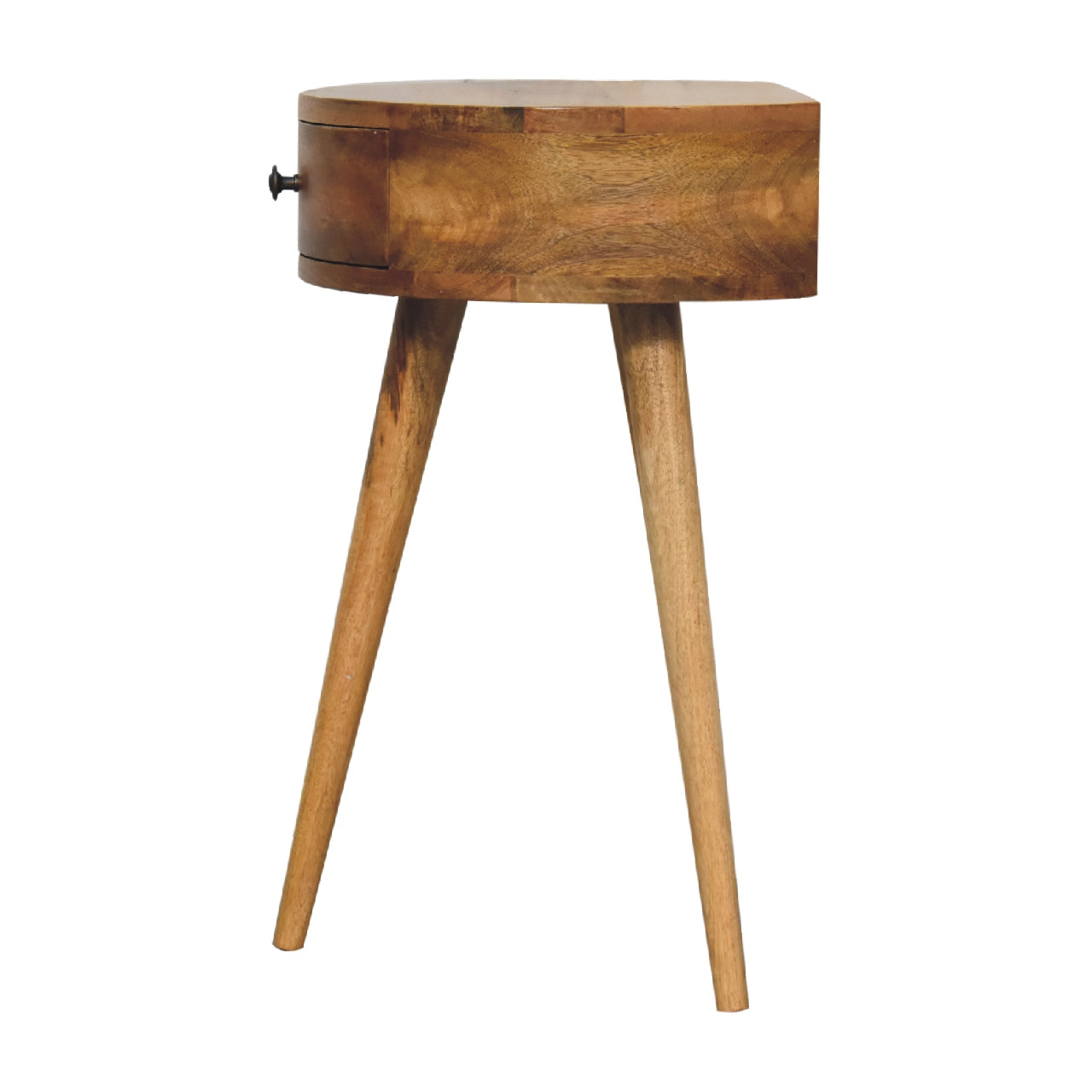 Handgemaakte -Bijzonder nachtkastje – rond – mini – eikenlook – elegant design
