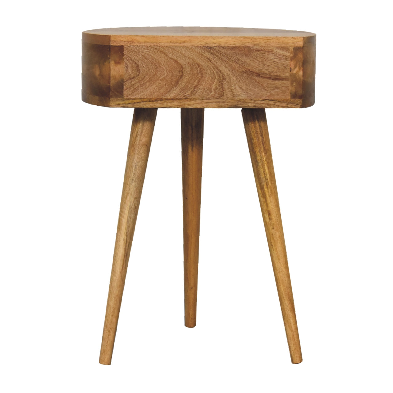 Handgemaakte -Bijzonder nachtkastje – rond – mini – eikenlook – elegant design