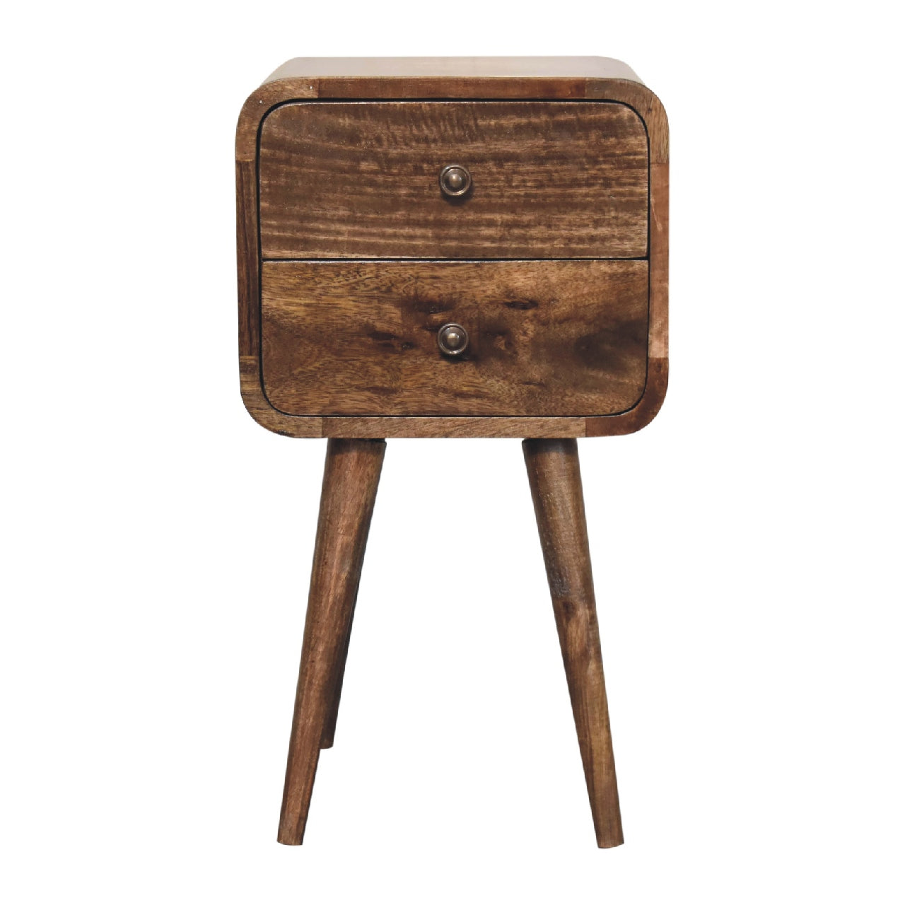 Handgemaakte -Uniek nachtkastje – gebogen – grey wash hout – subtiel & compact