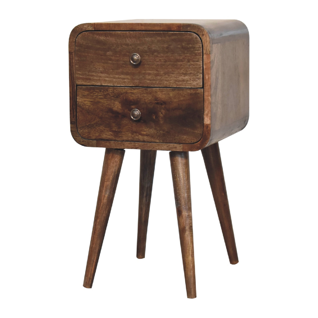 Handgemaakte -Uniek nachtkastje – gebogen – grey wash hout – subtiel & compact