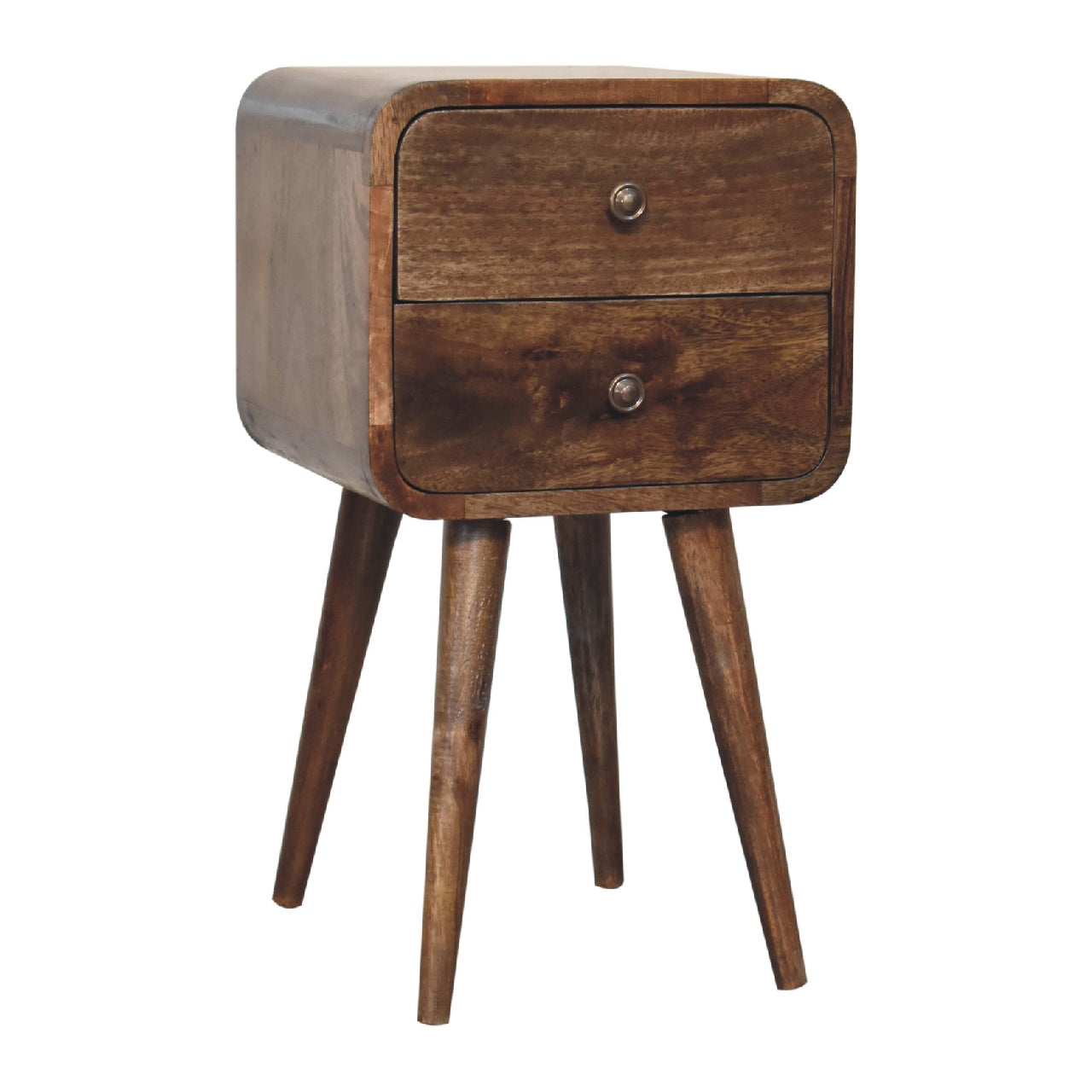 Handgemaakte -Uniek nachtkastje – gebogen – grey wash hout – subtiel & compact