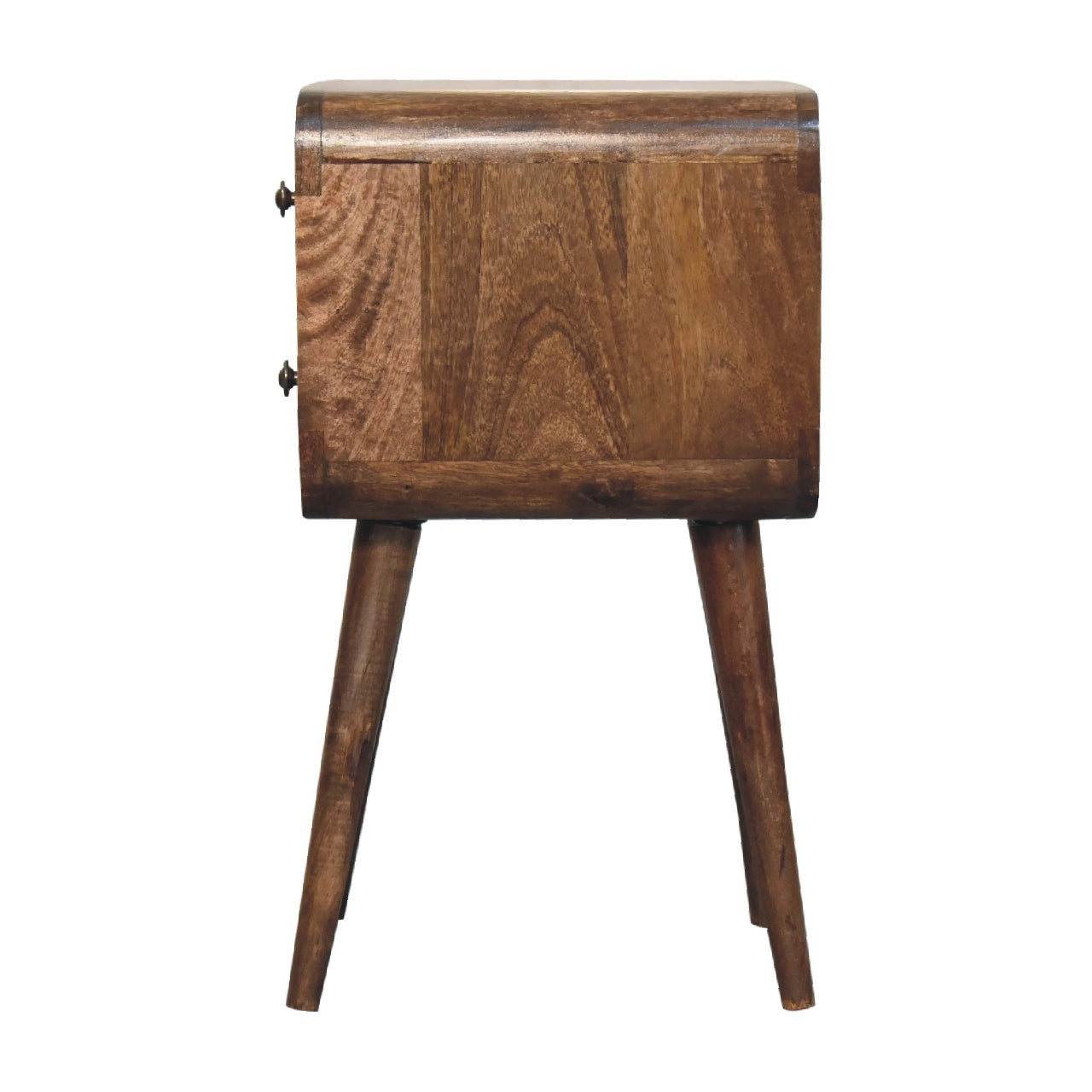 Handgemaakte -Uniek nachtkastje – gebogen – grey wash hout – subtiel & compact