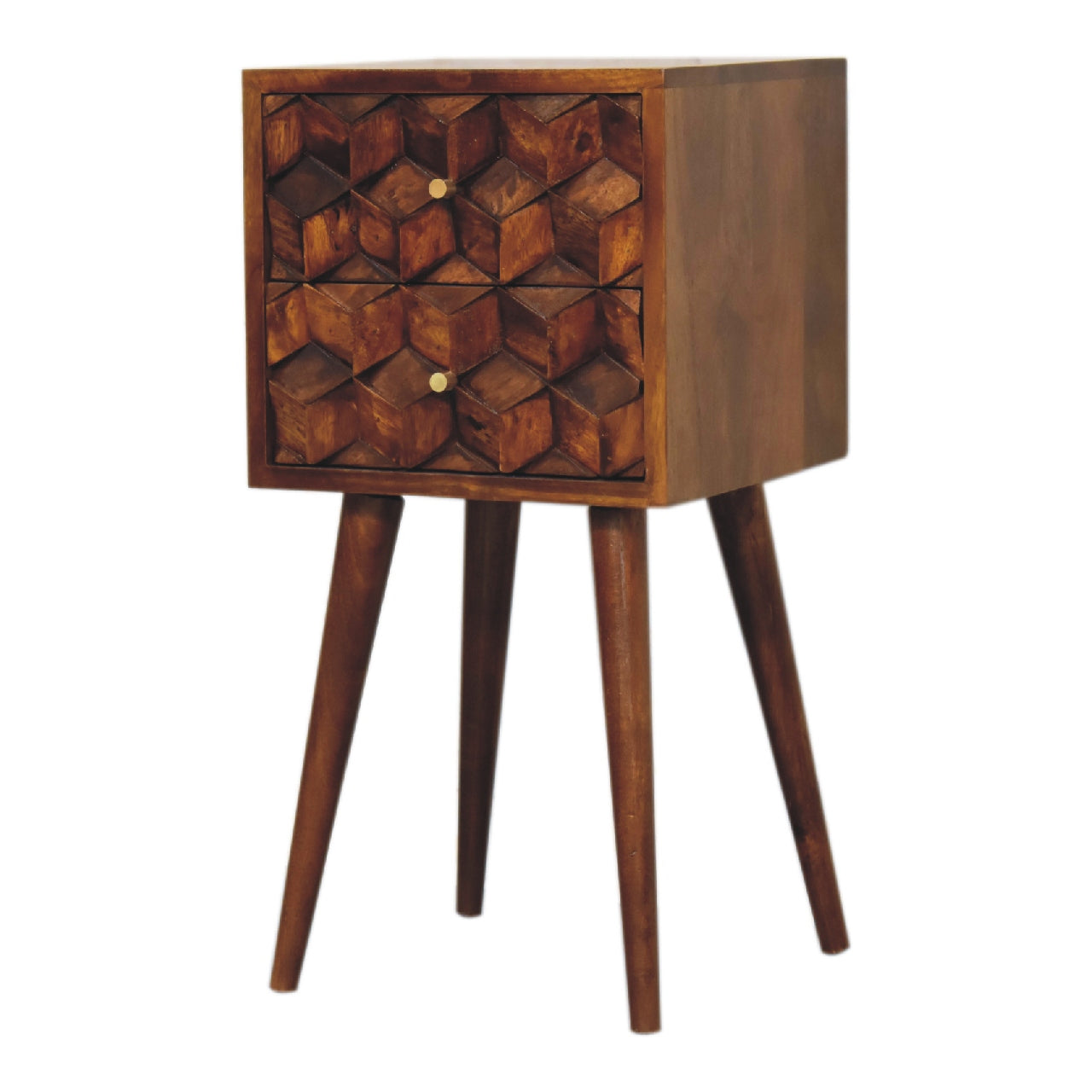 Handgemaakte -Luxe nachtkastje – mini – Mangohout – kubusvorm – 2 lades