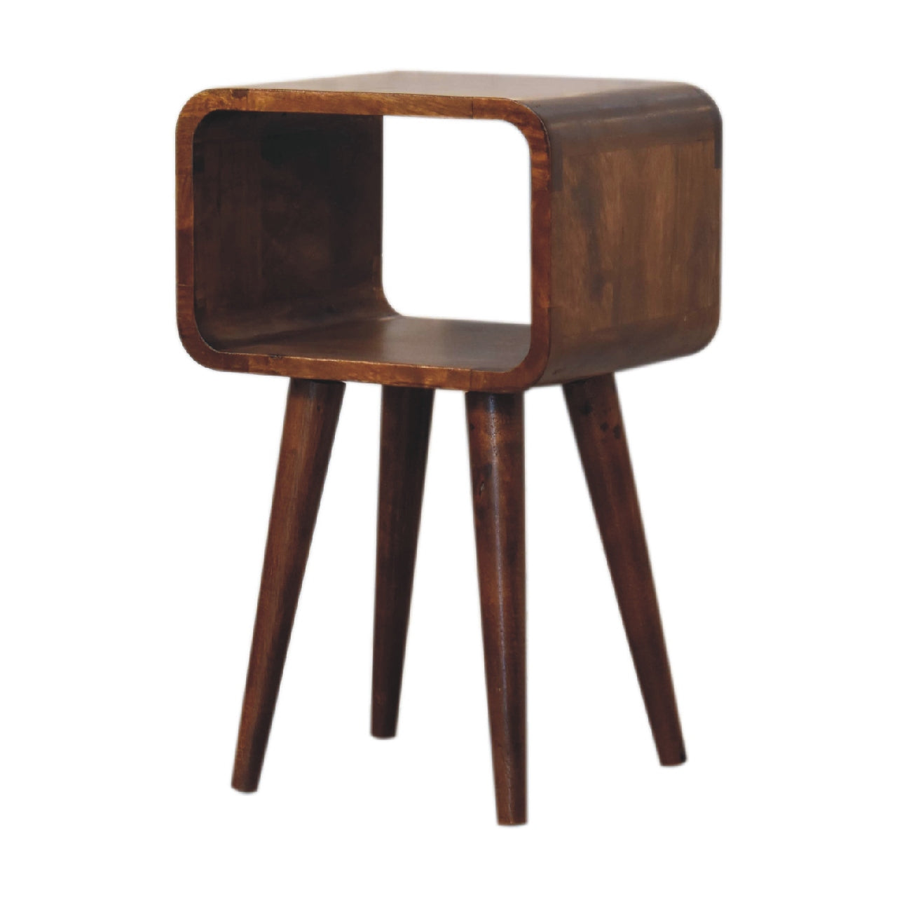 Handgemaakte -Elegant wandkastje – open design – kastanjehout – minimalistisch