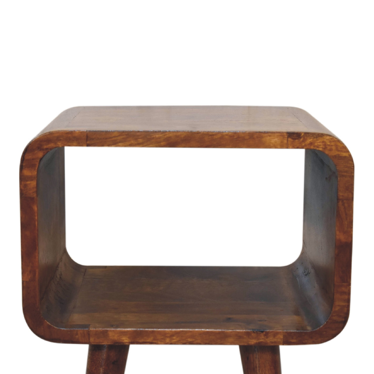 Handgemaakte -Elegant wandkastje – open design – kastanjehout – minimalistisch