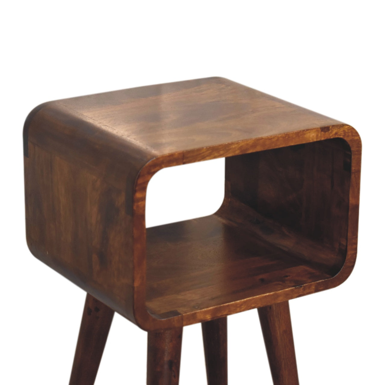 Handgemaakte -Elegant wandkastje – open design – kastanjehout – minimalistisch