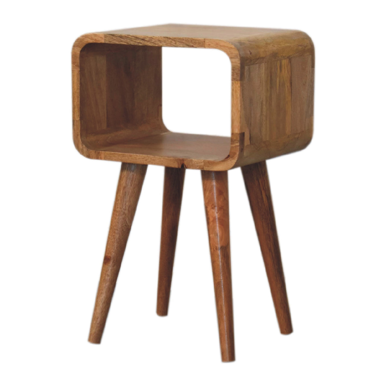 Handgemaakte -Bijzonder nachtkastje – open model – gebogen – stijlvol mini design