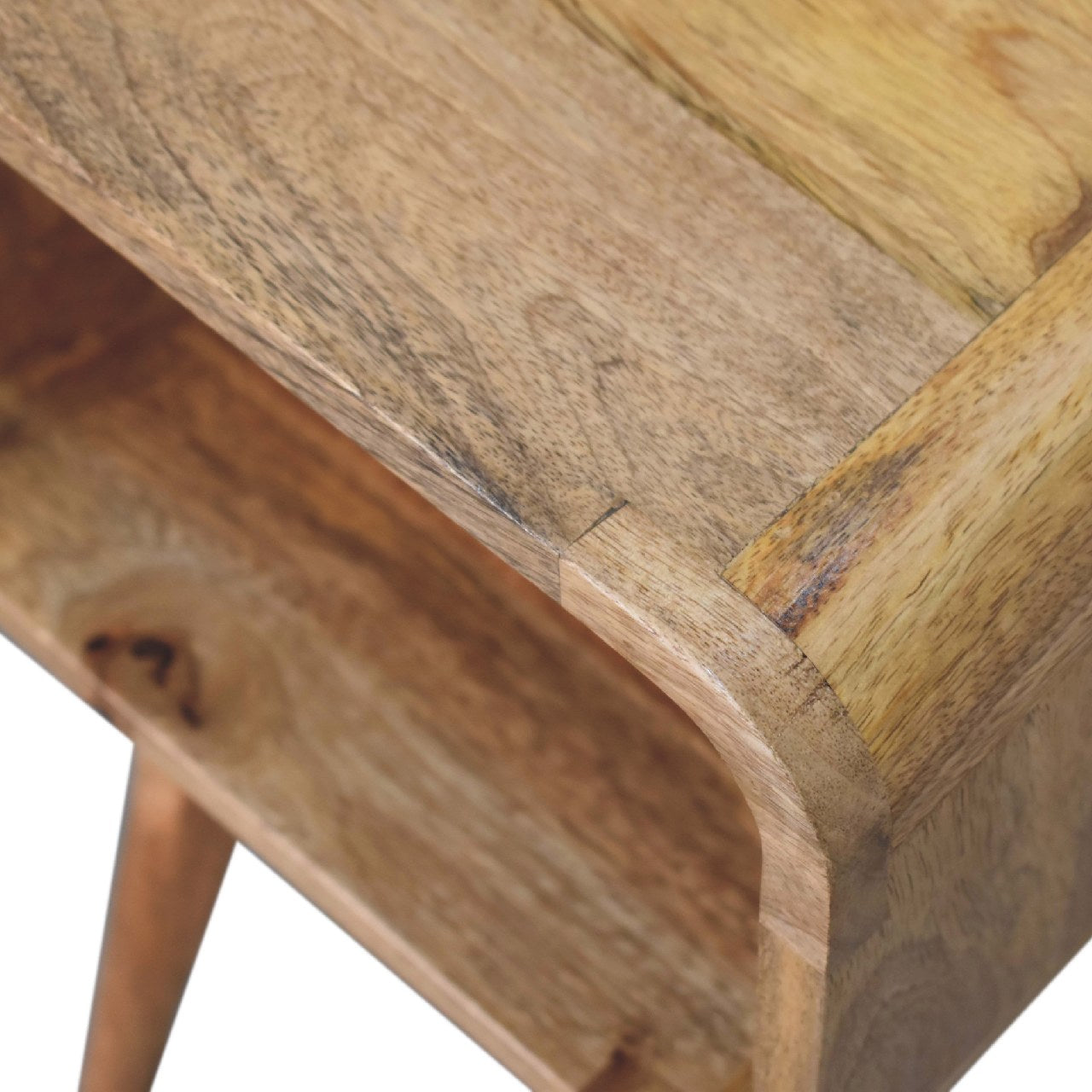 Handgemaakte -Bijzonder nachtkastje – open model – gebogen – stijlvol mini design