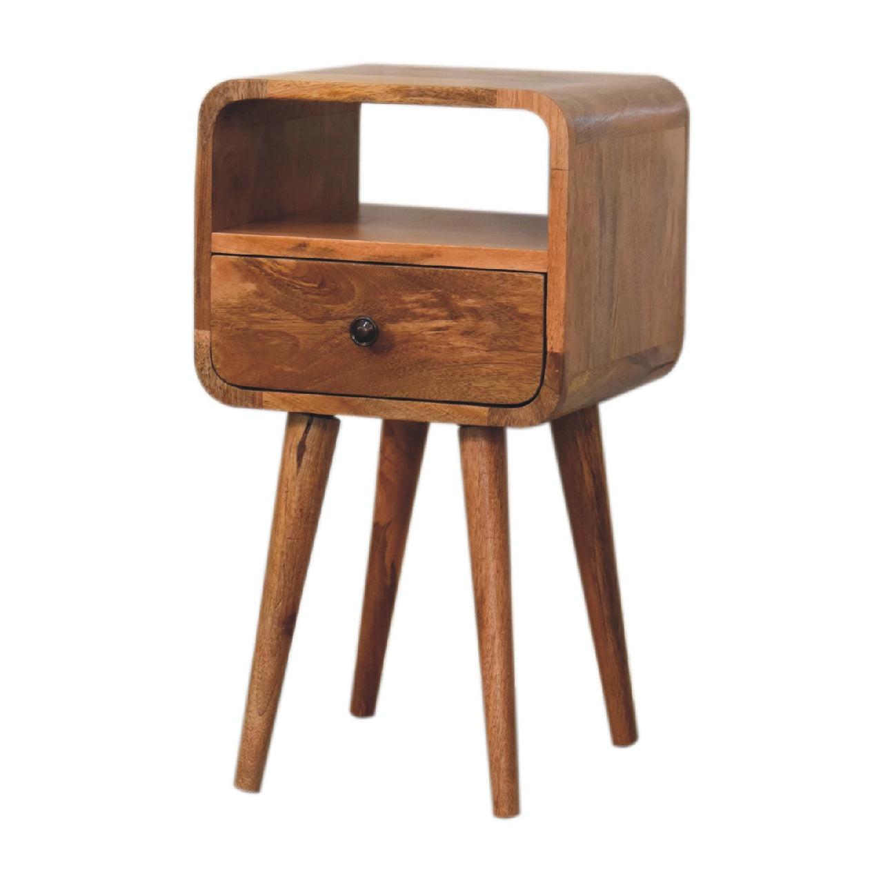 Handgemaakte -Prachtig wandkastje – eikenlook – open gebogen vorm – compact