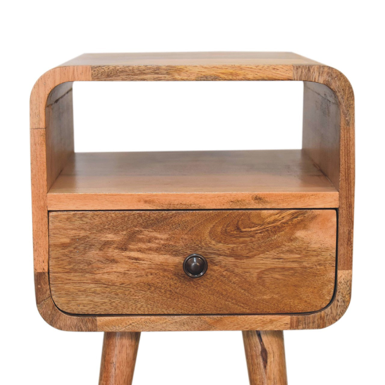 Handgemaakte -Prachtig wandkastje – eikenlook – open gebogen vorm – compact