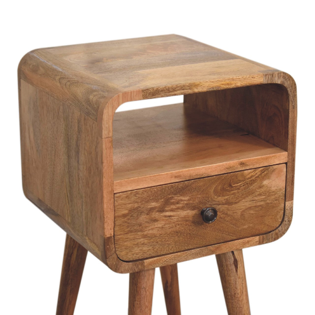 Handgemaakte -Prachtig wandkastje – eikenlook – open gebogen vorm – compact