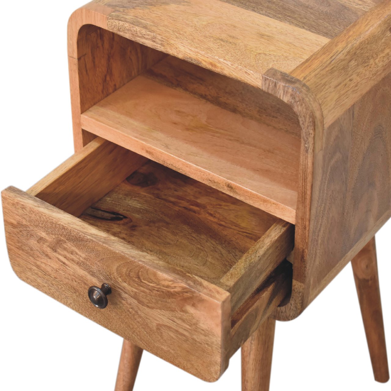 Handgemaakte -Prachtig wandkastje – eikenlook – open gebogen vorm – compact