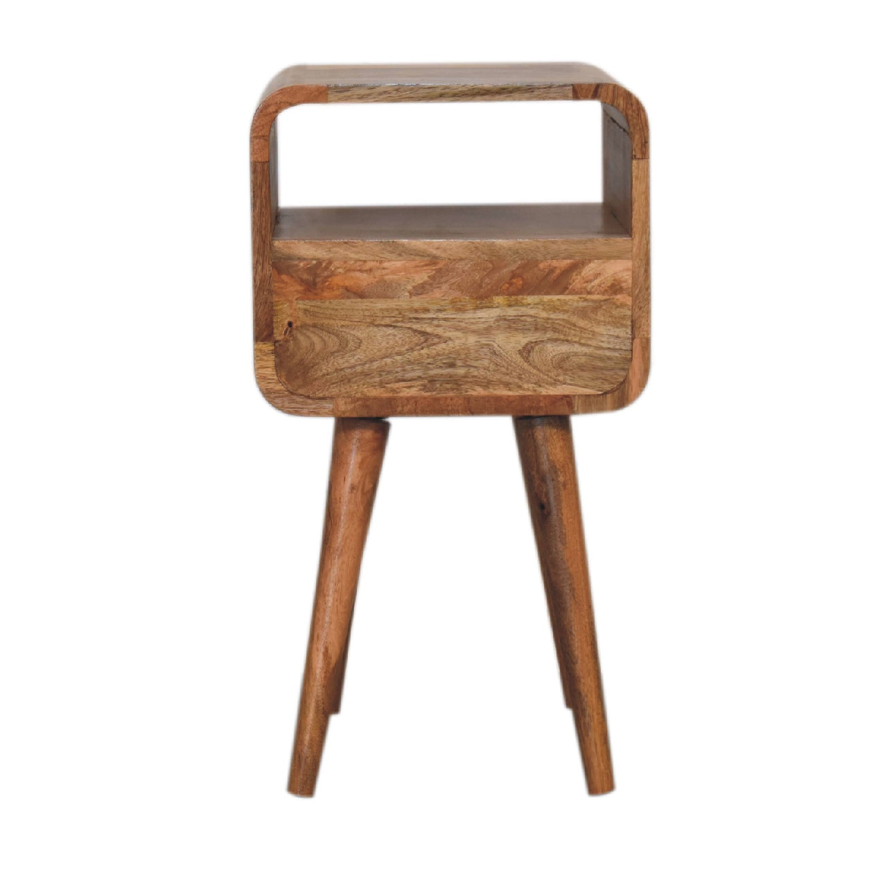 Handgemaakte -Prachtig wandkastje – eikenlook – open gebogen vorm – compact