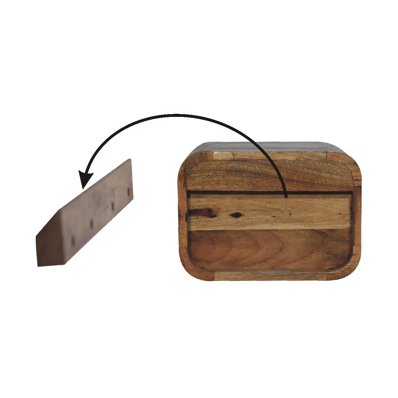 Modern wandkastje – zwevend – open gebogen – eikenlook