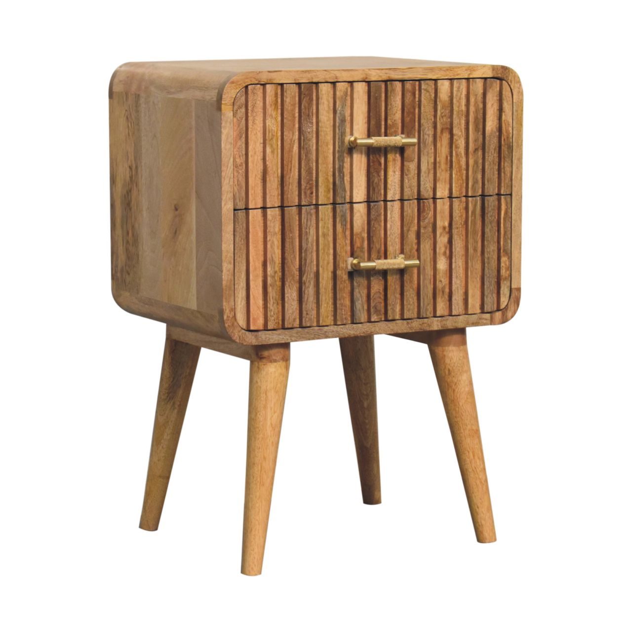 Handgemaakte -Prachtig nachtkastje – ribbel structuur – T-bar lade – houtlook