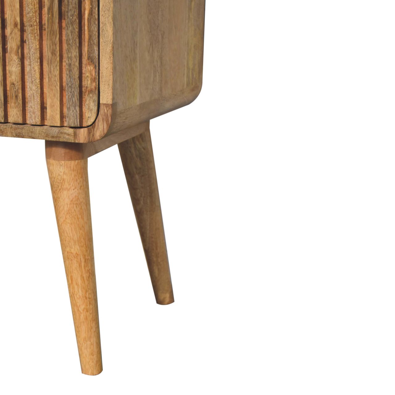 Handgemaakte -Prachtig nachtkastje – ribbel structuur – T-bar lade – houtlook