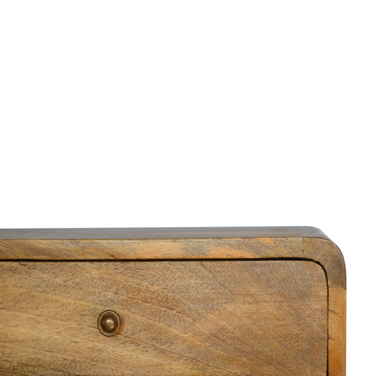 Handgemaakte -Prachtig wandkastje – open vak – rond gebogen front – naturel hout