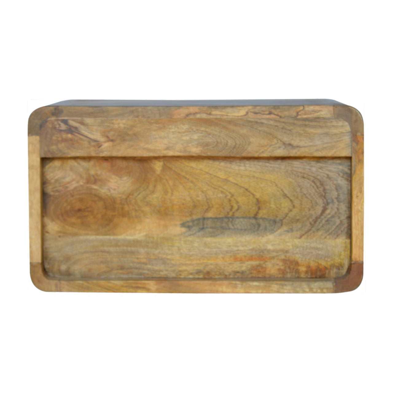 Handgemaakte -Prachtig wandkastje – open vak – rond gebogen front – naturel hout
