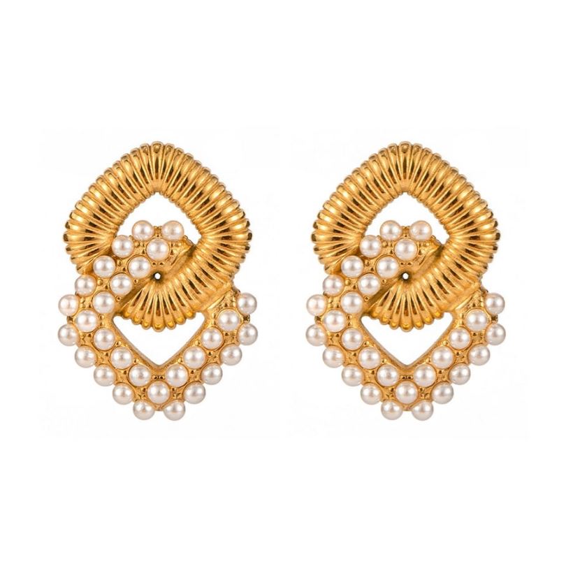 Geometrische 18 karaat Goud vergulde Oorbellen met Parelaccent – Elegant & Stijlvol voor Dames
