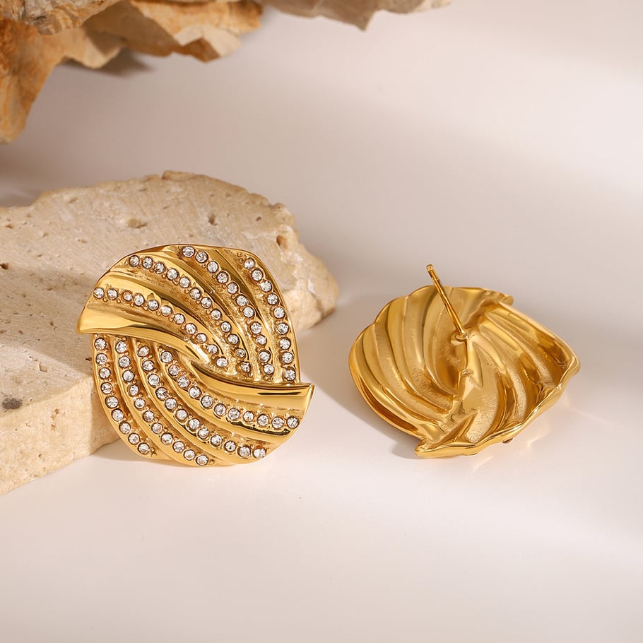 18 karaat Goud vergulde Strass Oorbellen – Waterdicht & Hypoallergeen | Luxe Vierhoekige Damesoorbellen