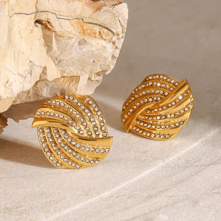 18 karaat Goud vergulde Strass Oorbellen – Waterdicht & Hypoallergeen | Luxe Vierhoekige Damesoorbellen