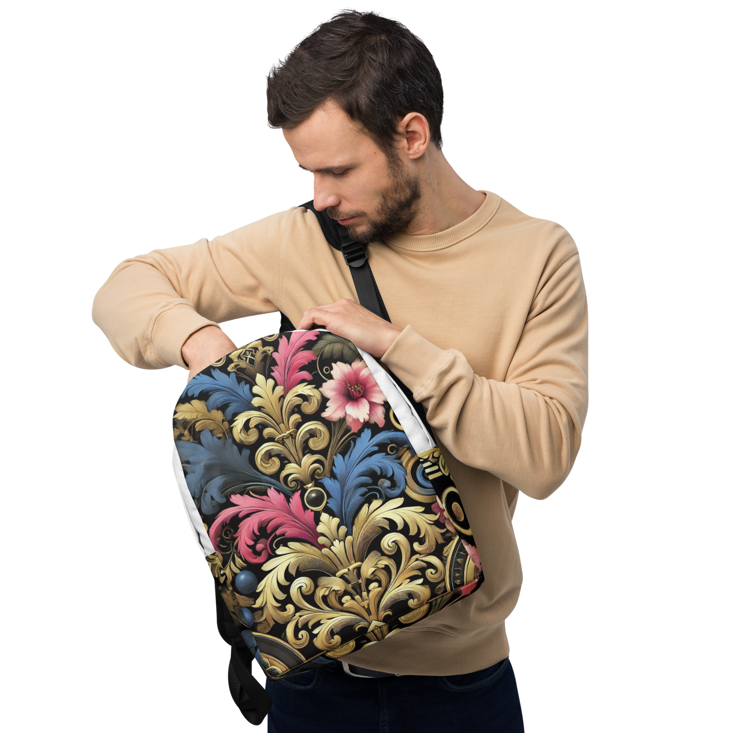 Barok Stijl Rugzak met Bloemenpatroon – Waterbestendig en Ruim Laptopvak