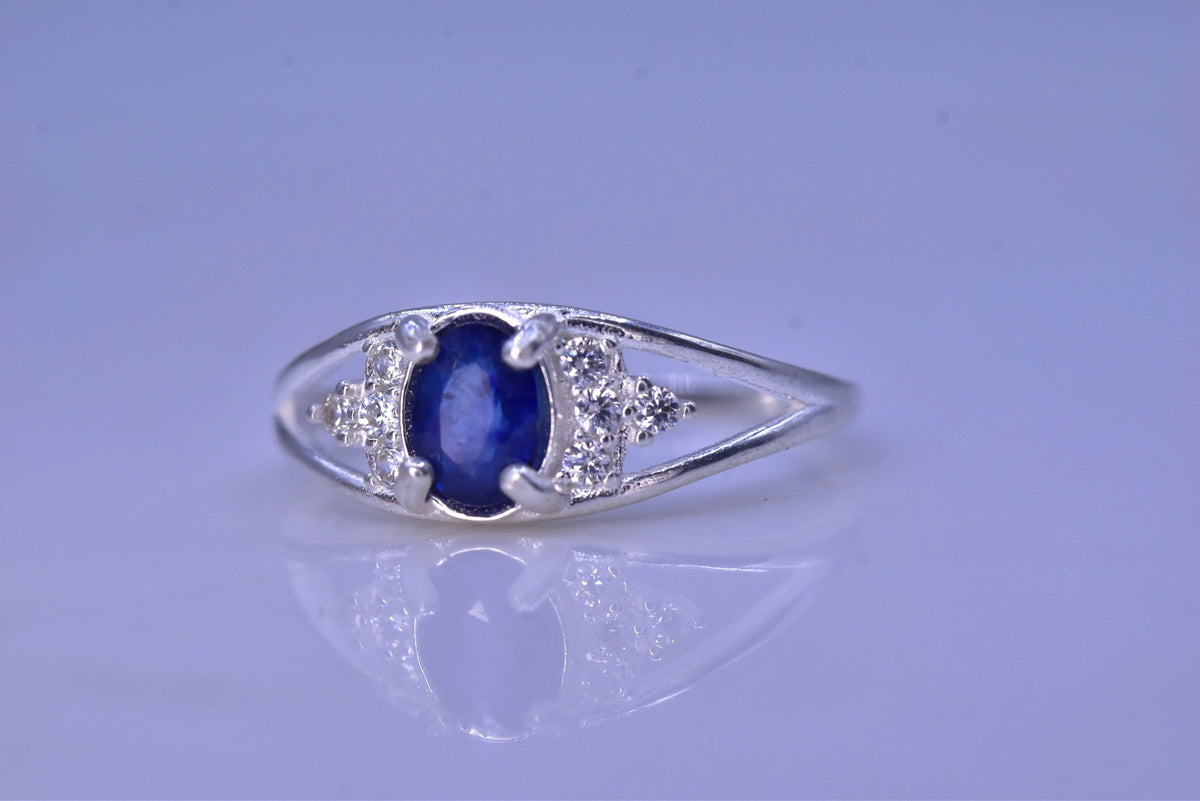 Natuurlijke Blauwe Saffier Ring – 925 Sterling Zilver – Rhodium Plated