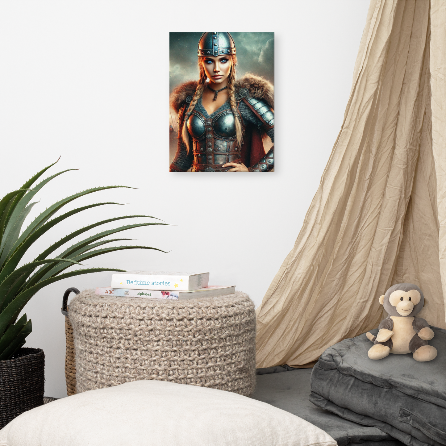 Vikingvrouw Canvas Schilderij - Stoer en Krachtig Wanddecoratie - Premium Kwaliteit -Scandinavische Kunst