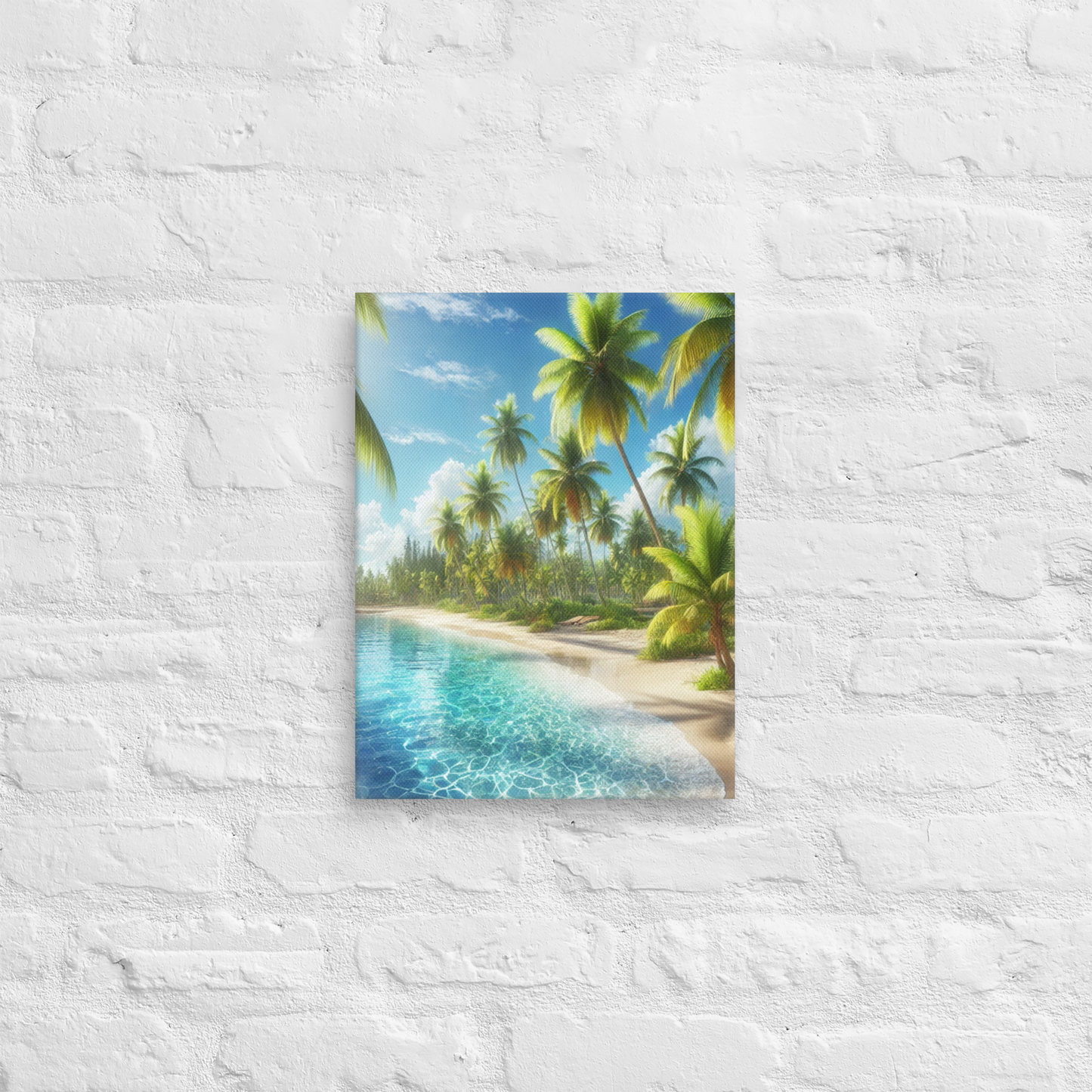 Canvas Wanddecoratie - Rustgevend Strand met Heldere Zee en Palmbomen - Premium Kwaliteit