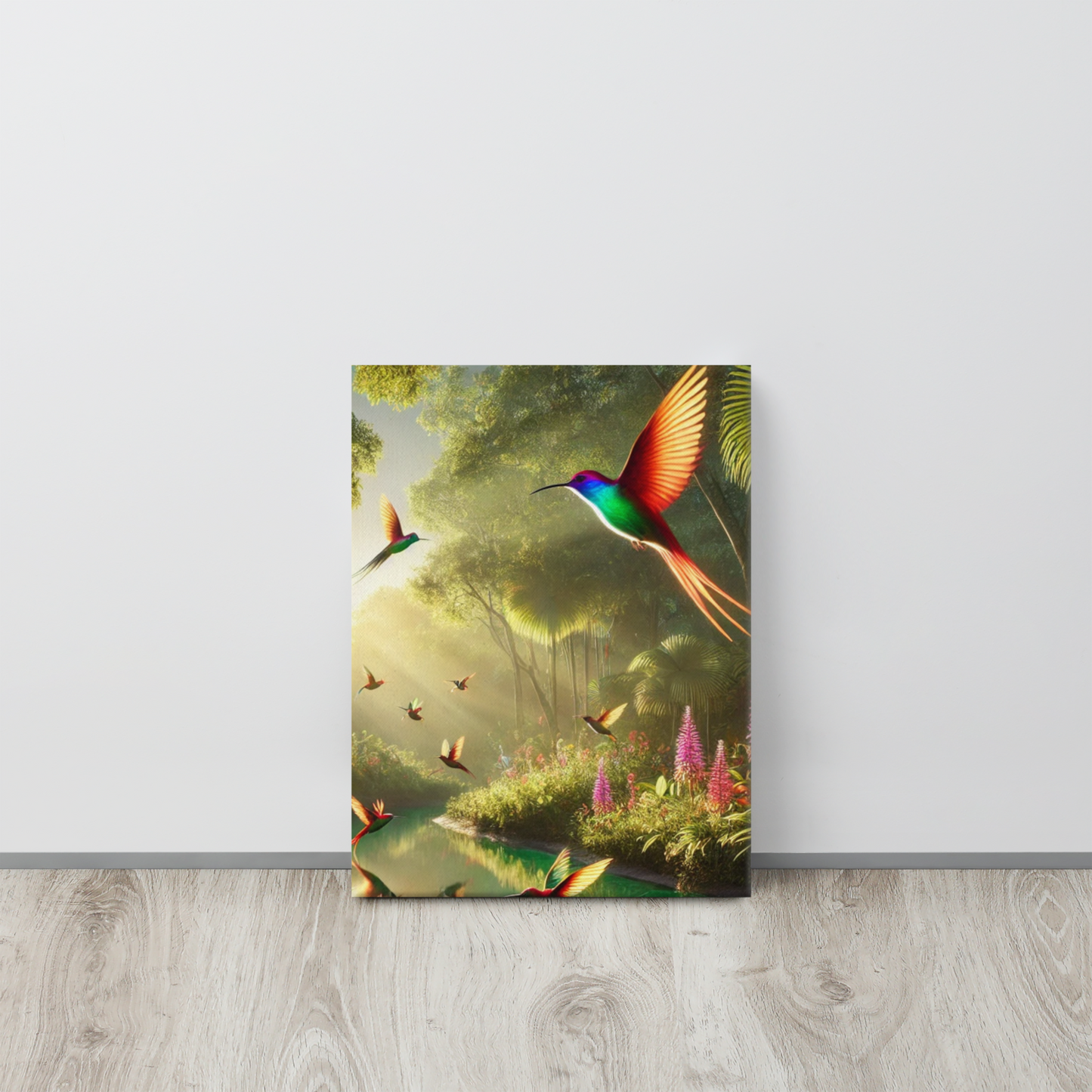 Levendige Canvas Wanddecoratie - Tropische Kolibrie in Bloei