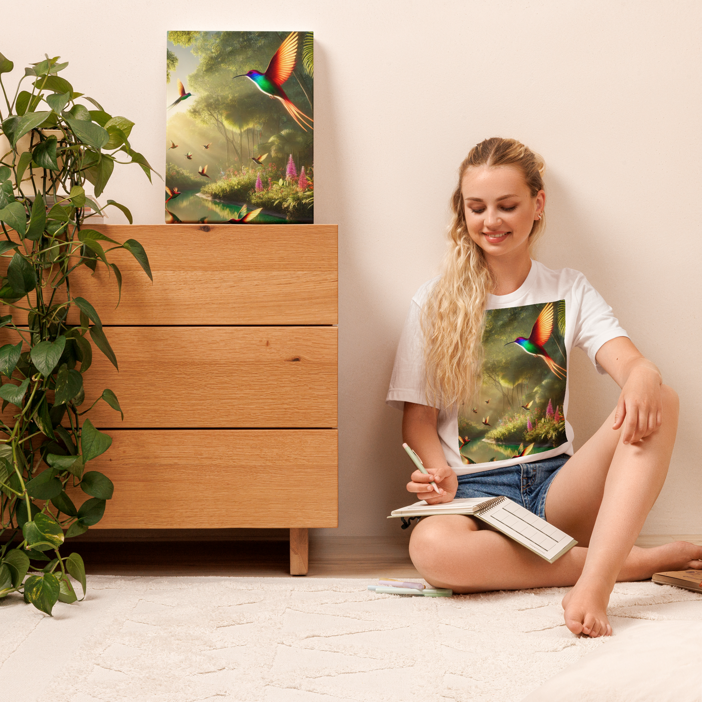 Levendige Canvas Wanddecoratie - Tropische Kolibrie in Bloei