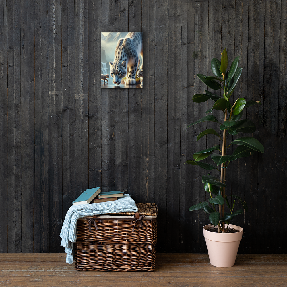 Premium Canvasprint van een Sneeuwluipaard - Hoge Kwaliteit, Handgemaakt op Massief Houten Frame - Verschillende Formaten