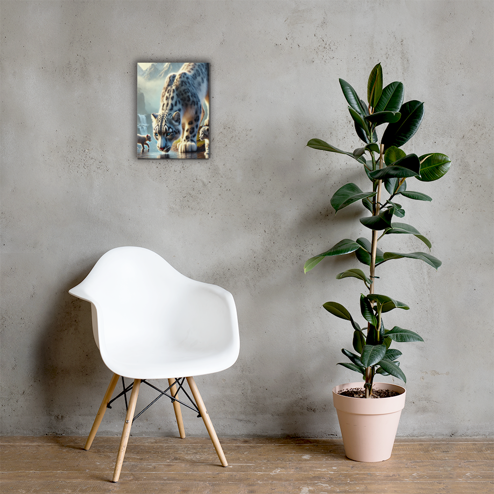 Premium Canvasprint van een Sneeuwluipaard - Hoge Kwaliteit, Handgemaakt op Massief Houten Frame - Verschillende Formaten